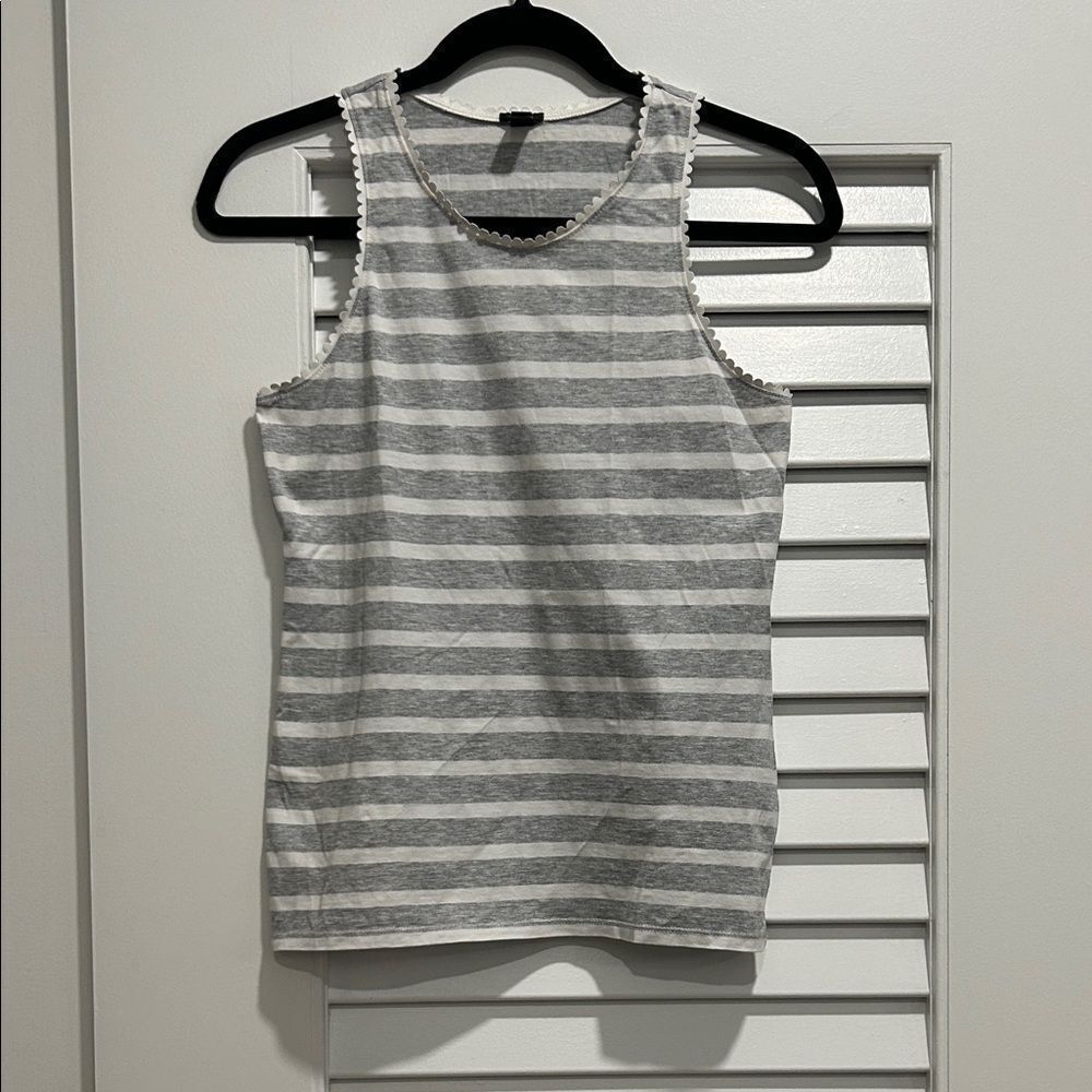 J. Crew Gray and White Striped Tank Top w Trim, Size XXS